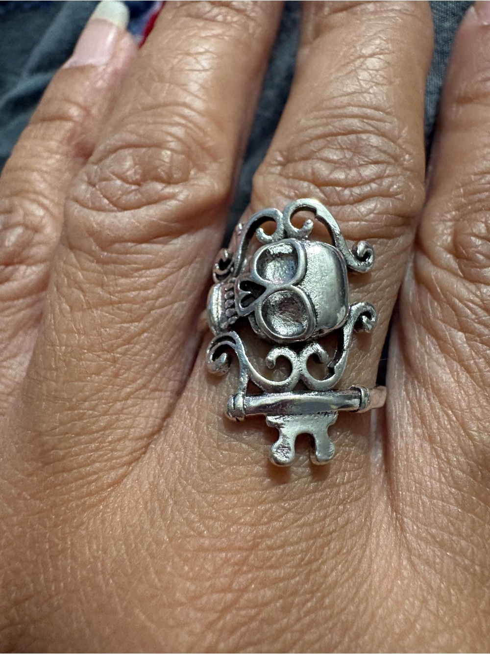 Antique Silver Skull Filigree Ring - Women's Jewelry